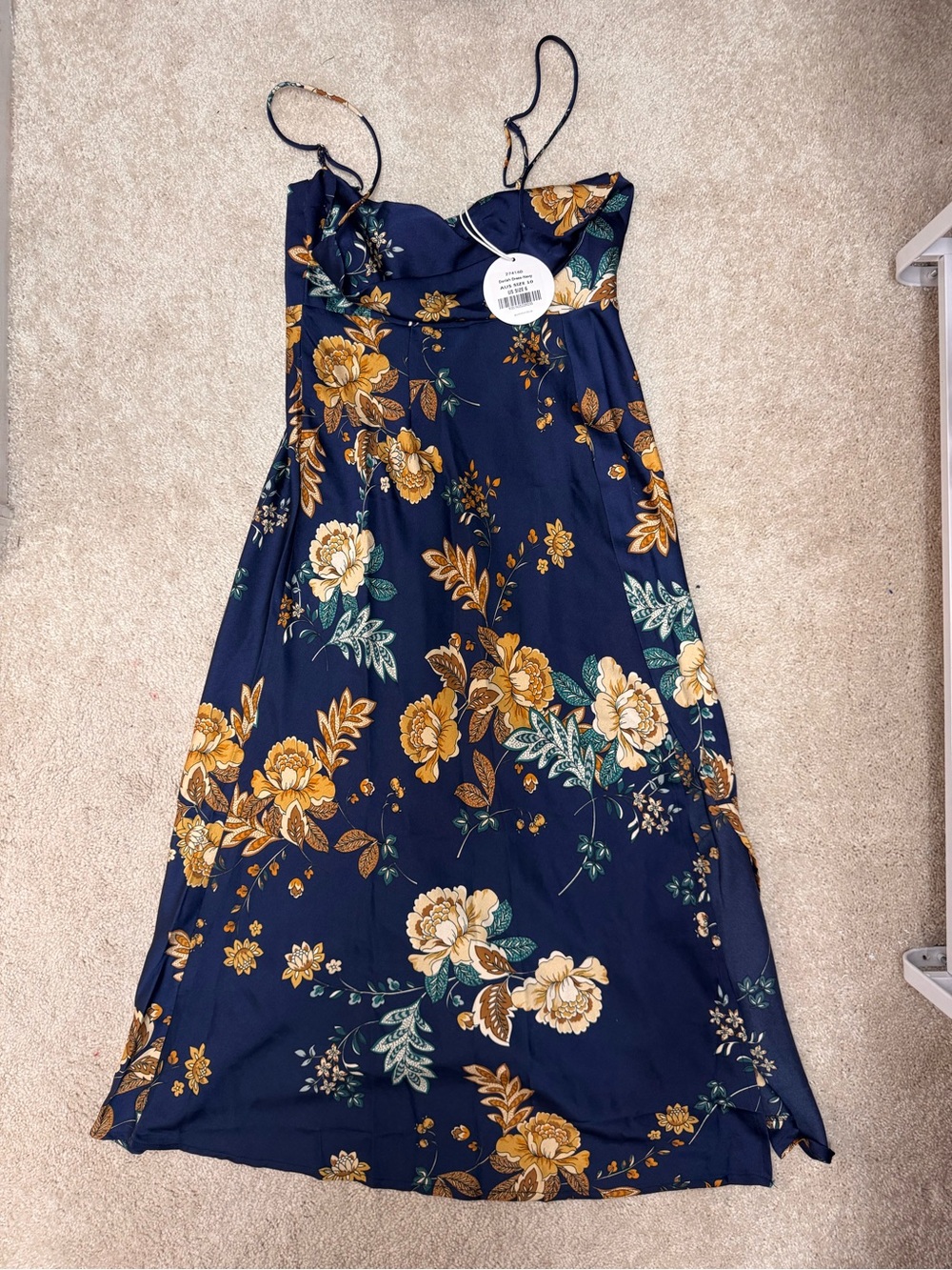 Petal & Pup Navy Floral Maxi Slip Dress with Mustard Blooms